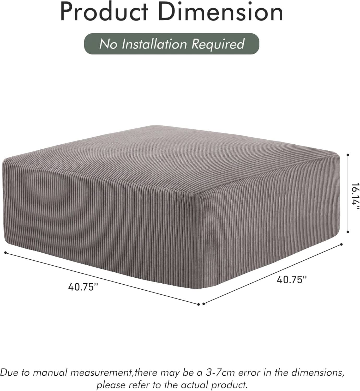 40 Inch Corduroy Square Ottoman Pouf Modular Memory Foam