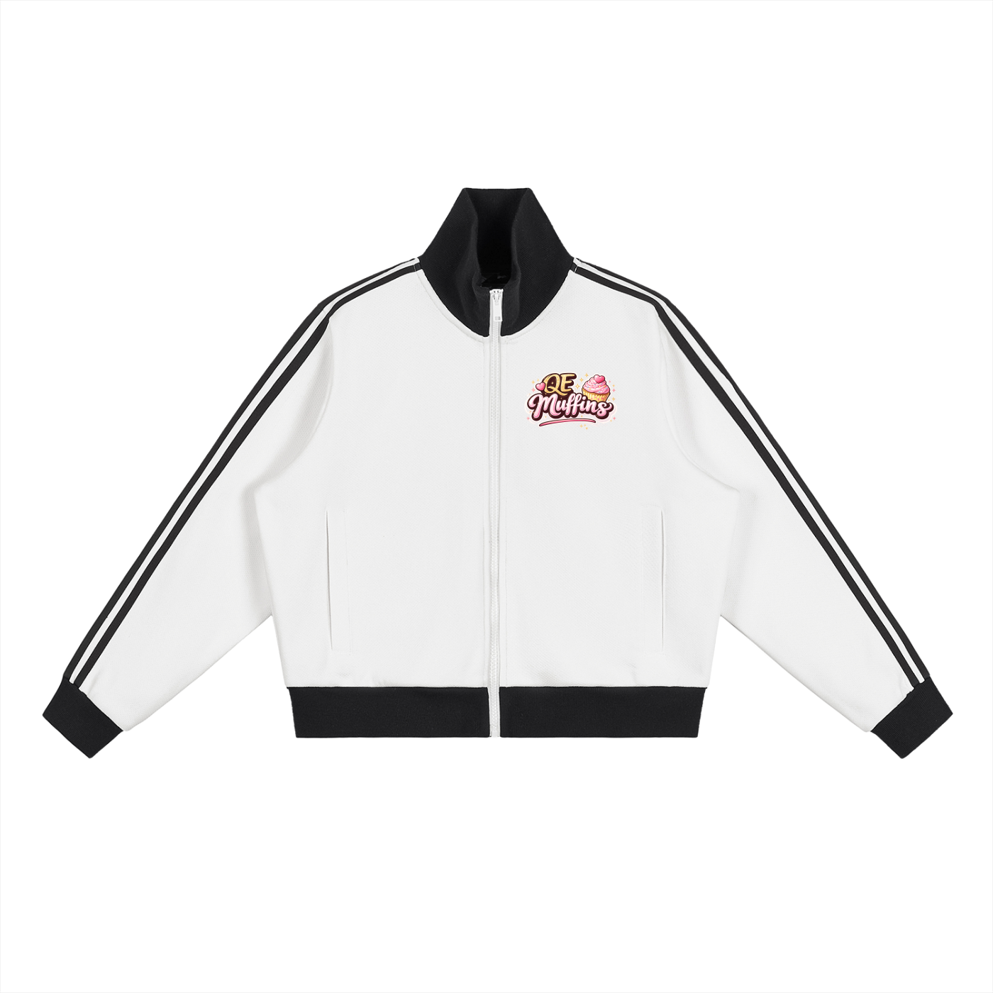 QE Muffins Contrast Side Stripe Fleece Cropped Track Jacket