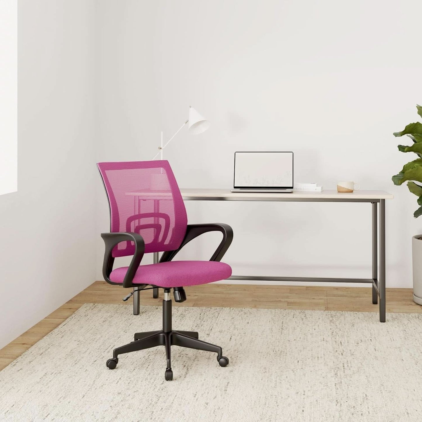 Pink Ergonomic Mesh Office Chair With Lumbar Support And Height Adjustable