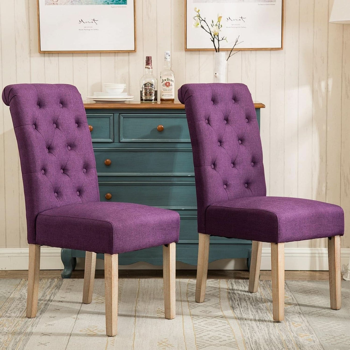 Solid Wood Purple Tufted Parsons Dining Chair Set of 2