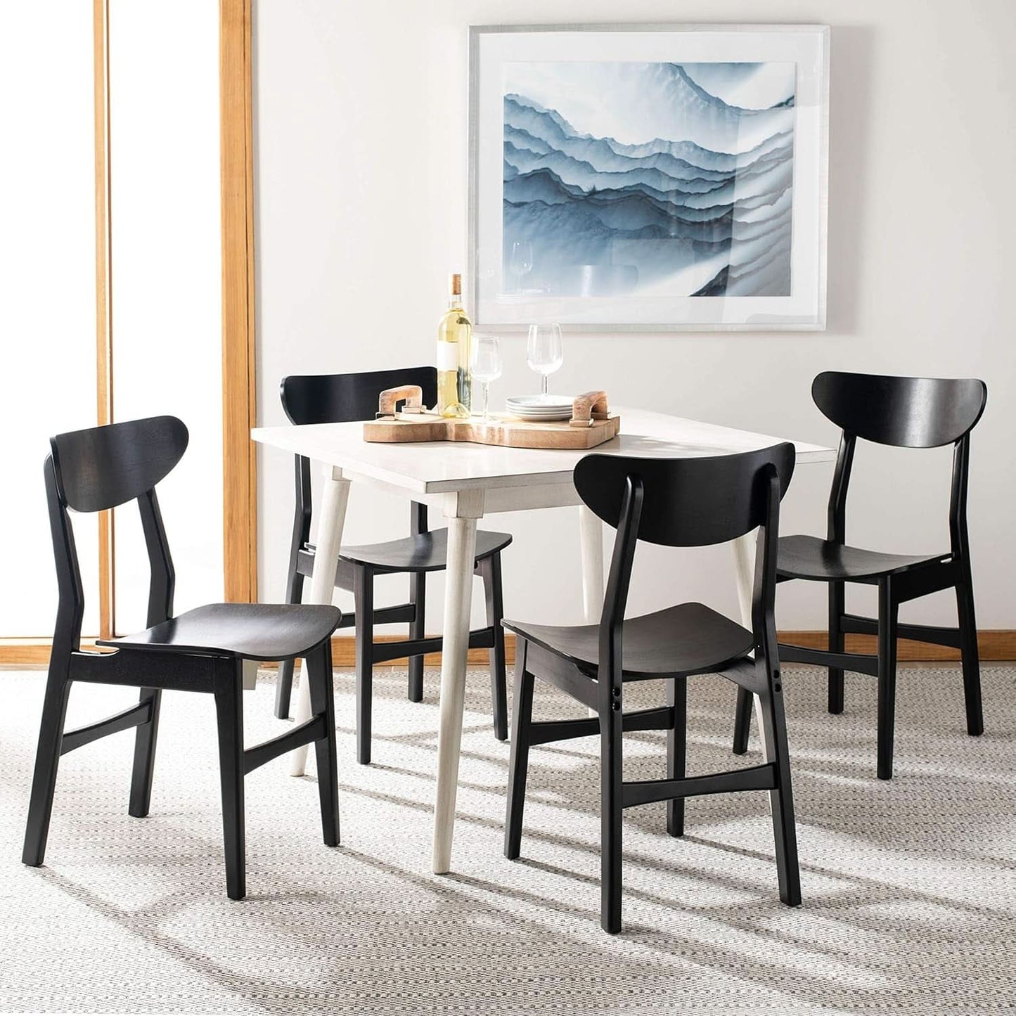 Retro Black Wood Dining Chair Set Of 2 For Home Dining