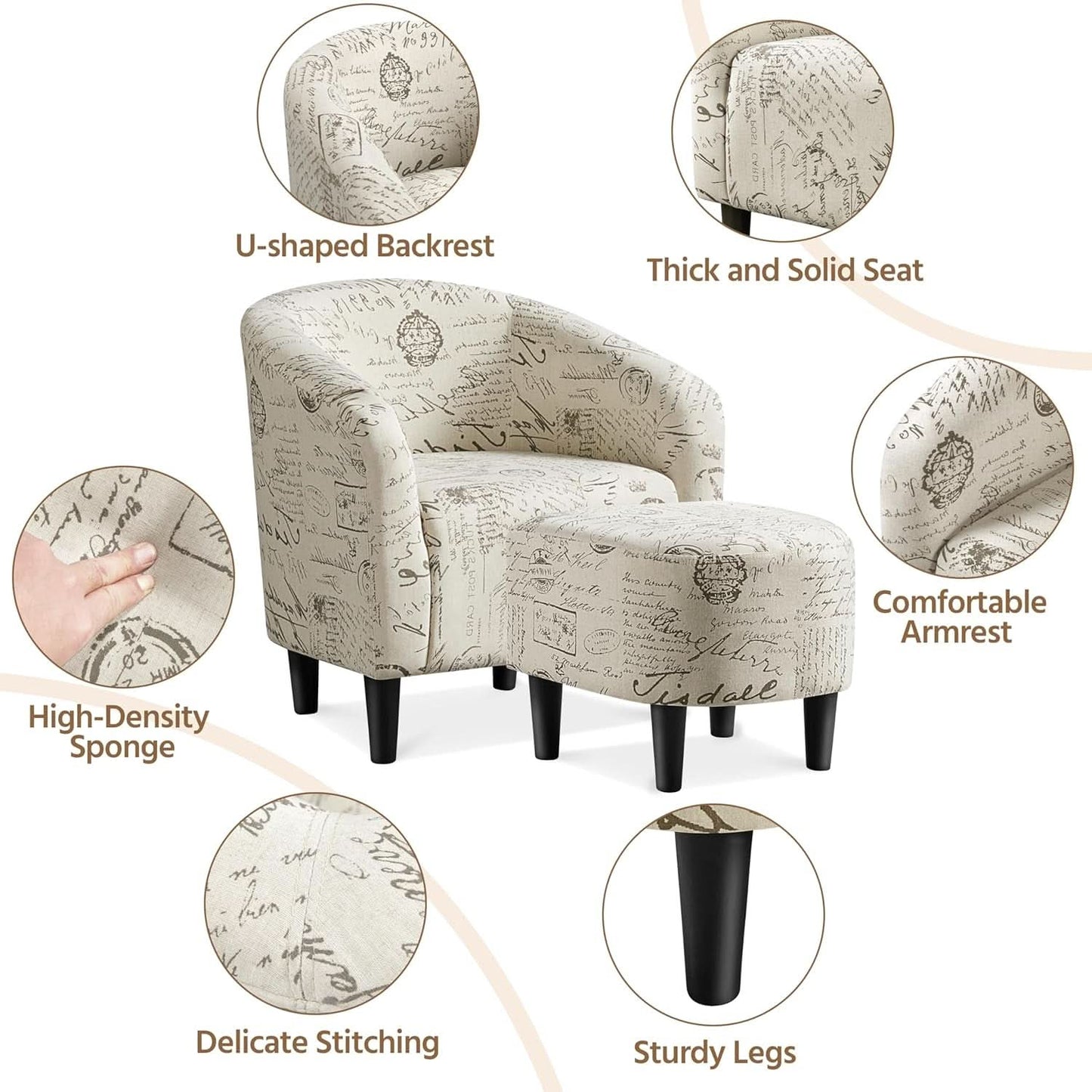 Upholstered Club Chair With Velvet Finish Ottoman Footstool
