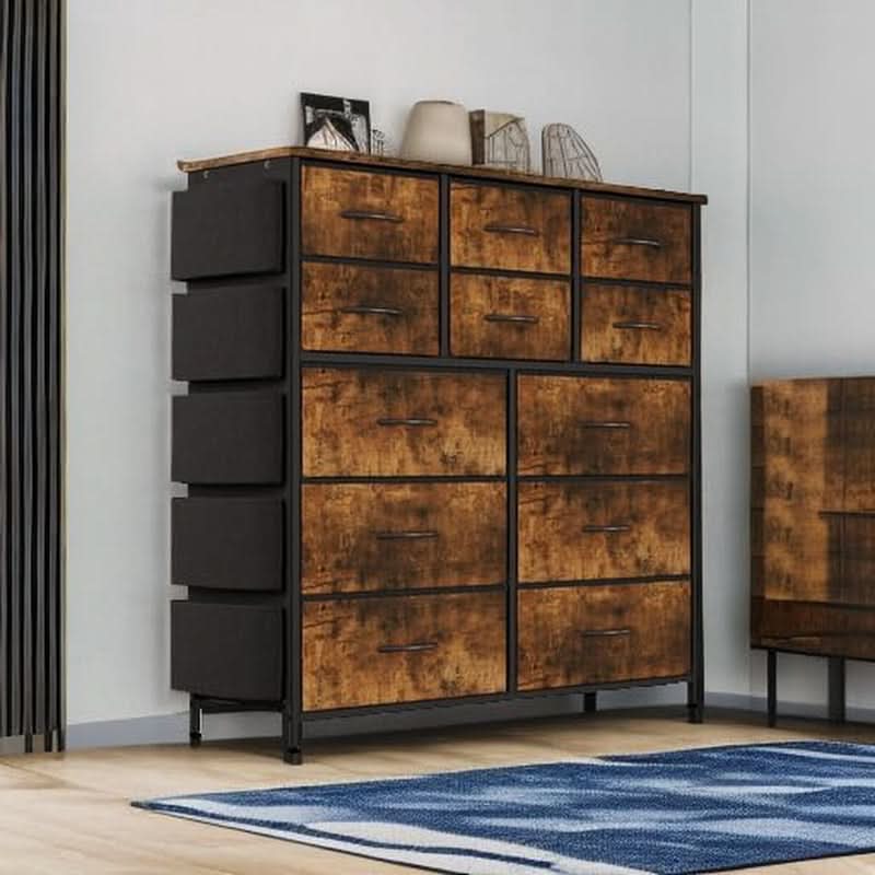 Brown Rustic Dresser With 12 Drawers Extra Storage
