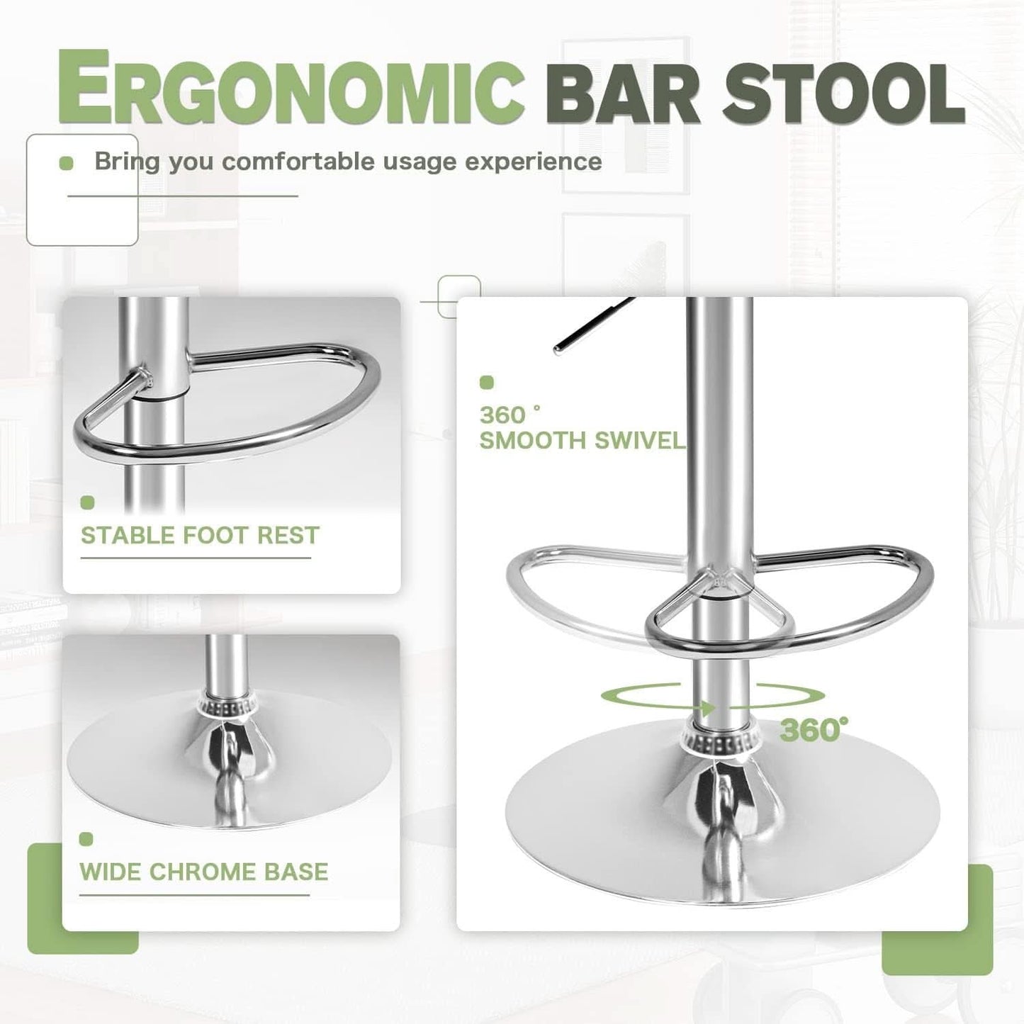 Bar Stools Set Of 2 Black PU Leather Swivel Adjustable Counter Height