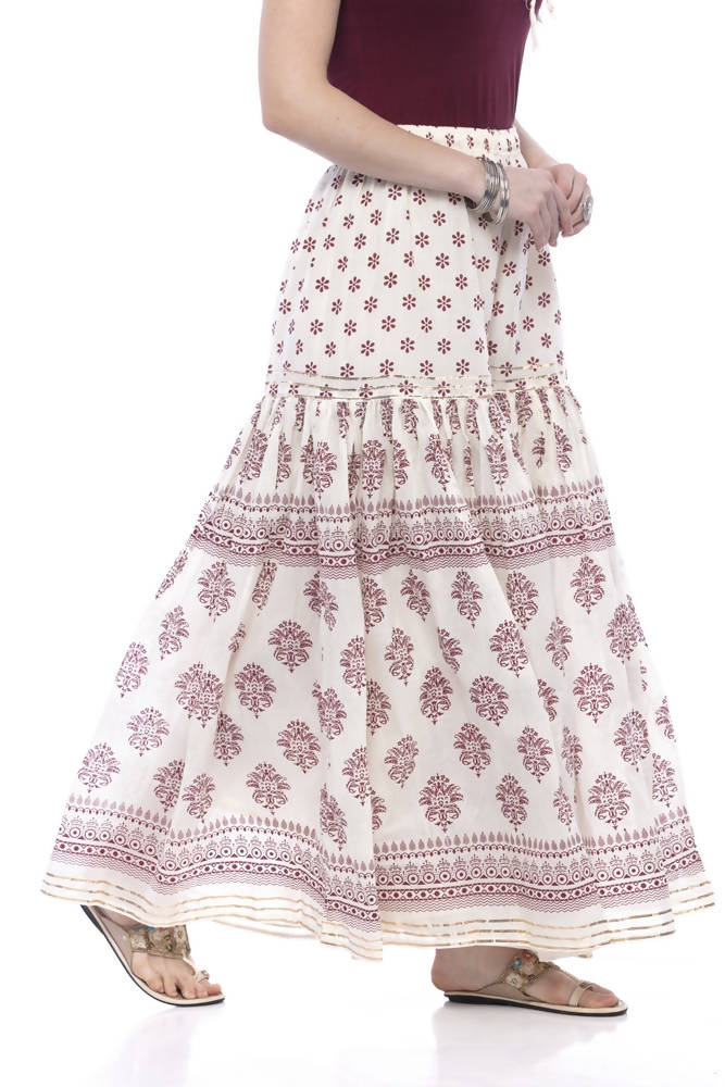 Mominos Fashion Cotton Block Print With Lace Work Off White Magenta Color Prints Palazzo