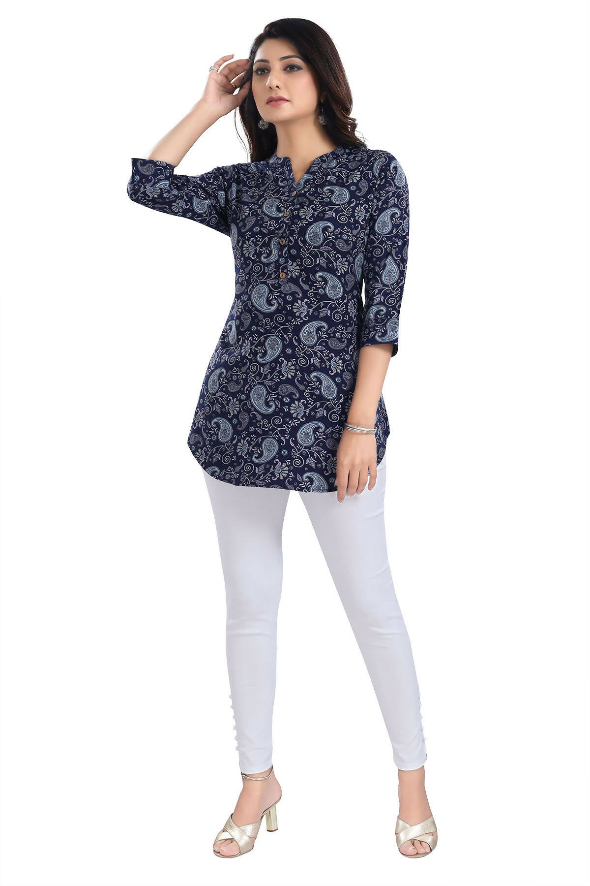 Snehal Creations Ethnic Galore Blue Short Tunic Top for Women