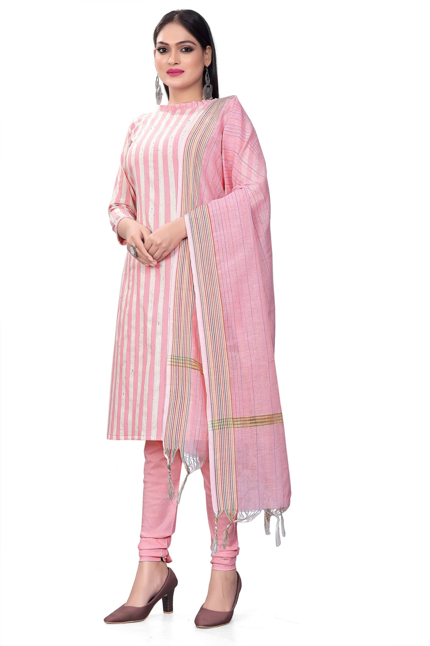 Pink Cotton Jacquard Woven Unstitched Dress Material - Amara