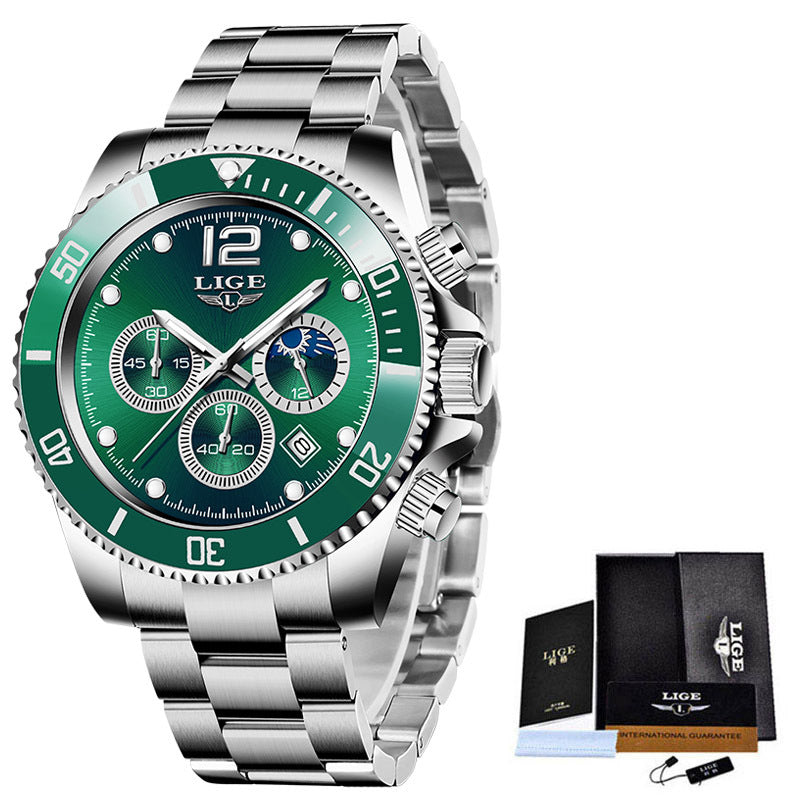 Multifunctional Mens Business Watch Luxury Military Quartz Stainless Steel Round Analog Wrist Watch For Men