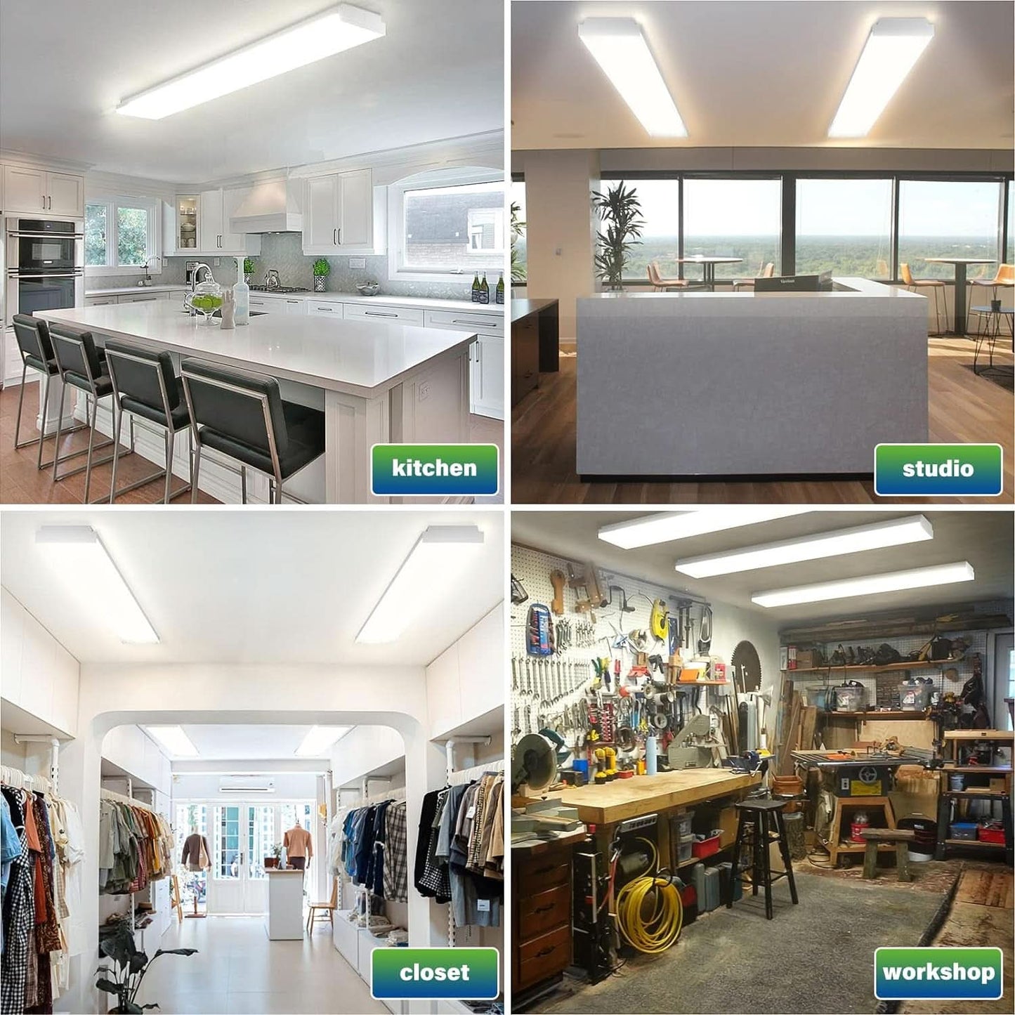 4Ft LED Wraparound Shop Lights 6000K 4400 Lumens 4 Pack
