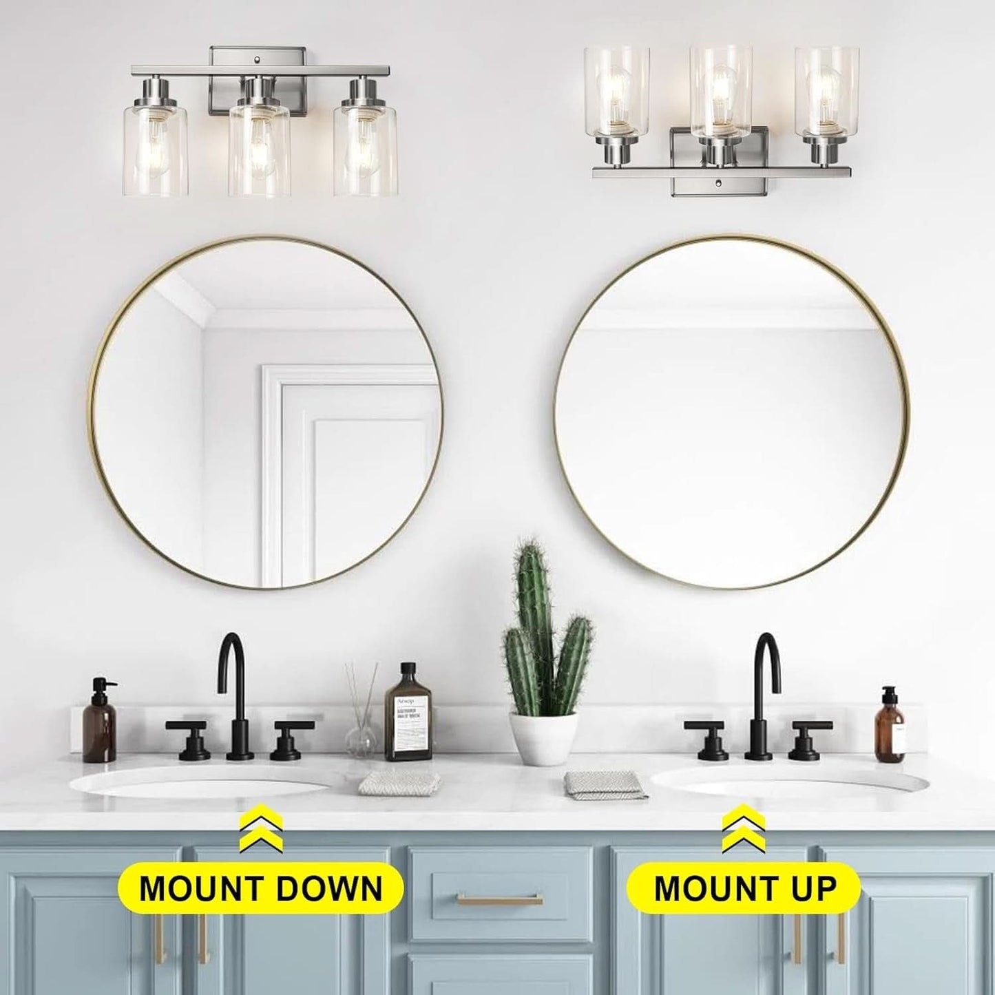 3 Light Brushed Nickel Vanity Light Fixture For Bathroom