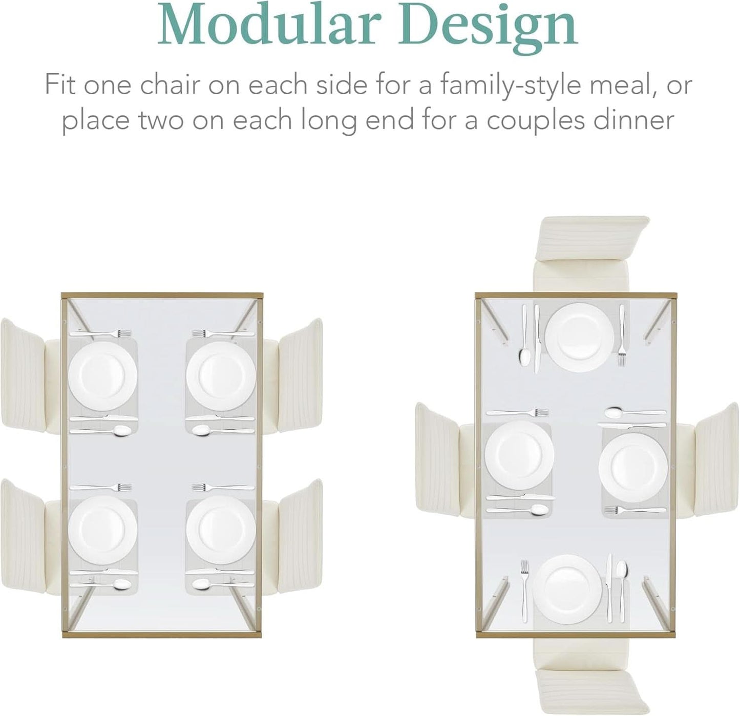 Ivory Gold 5 Piece Glass Dining Set With Upholstered Chairs