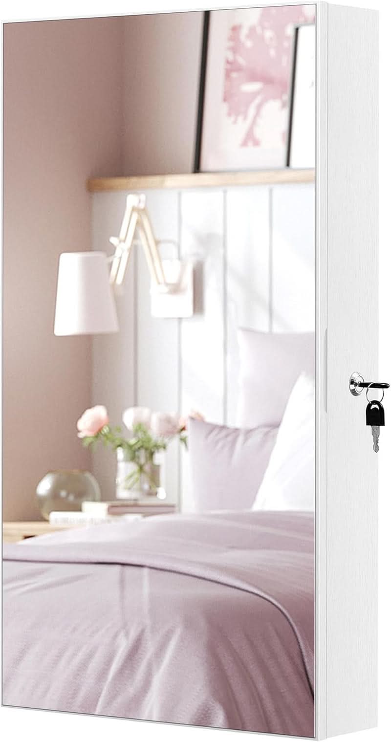 Mirror Jewelry Cabinet Armoire With LED Lights White