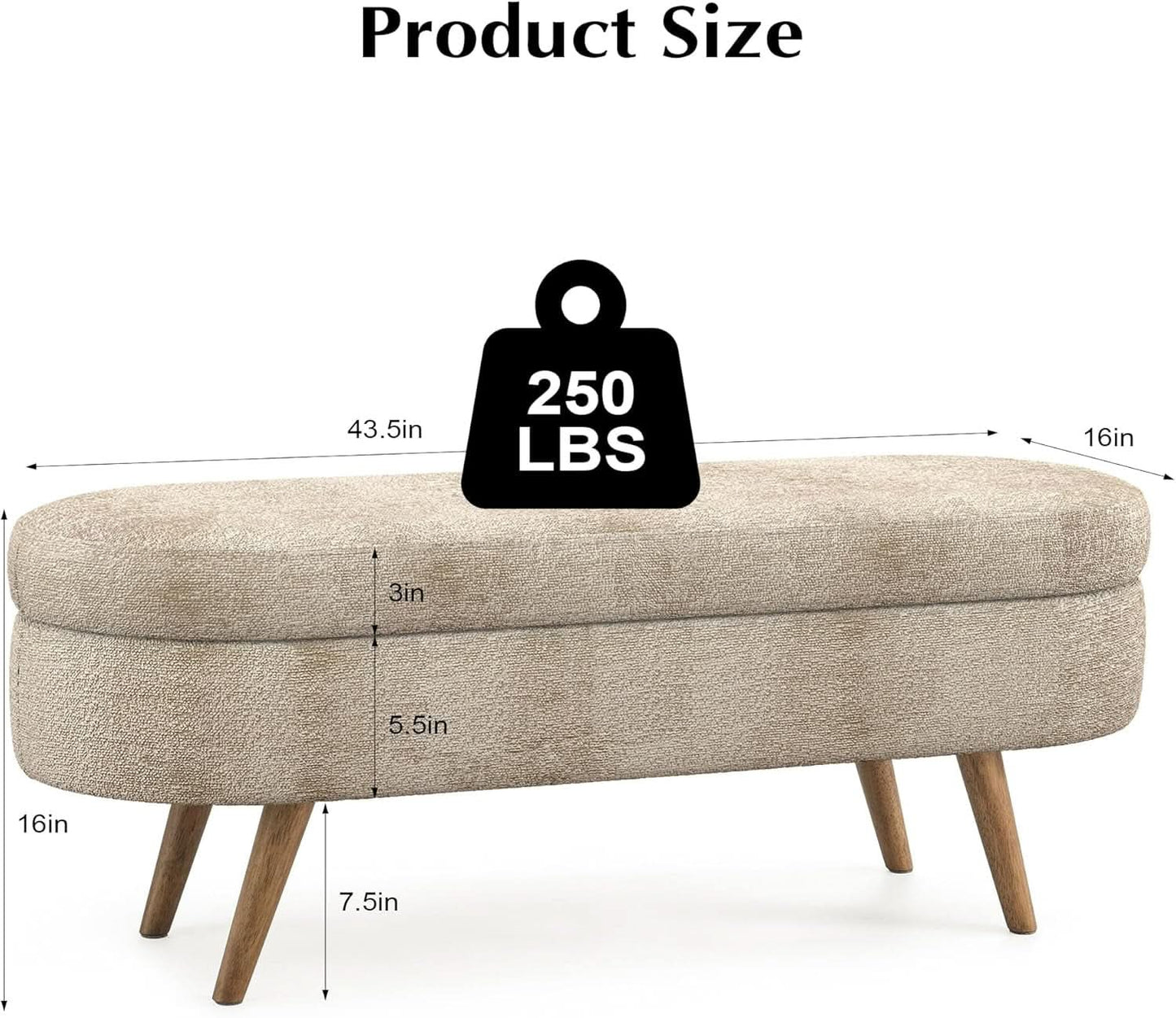 43-Inch Upholstered Storage Ottoman Bench With Hinge