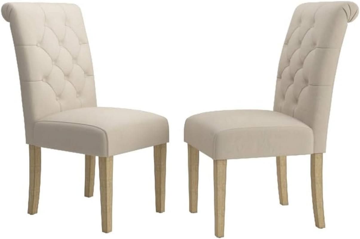 Tan Solid Wood Tufted Parsons Dining Chair Set Of 2