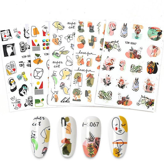 3D Nail Stickers Flower Graffiti Abstract Sexy Woman Face Design Adhesive Nail Art Decor Foil Slider Manicure Stickers For Nails Woman Decoration Nail Art Nail Ornament Self Adhesive Nail Decals Colorful Nail Sticker Jewelry Design For Nails Sliders Tips