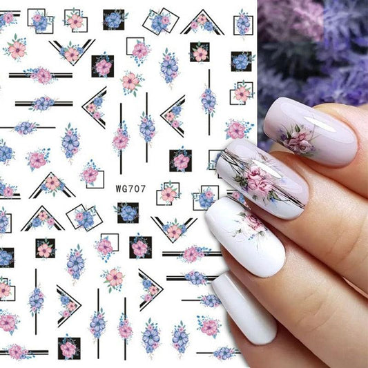 3D Nails Sticker Spring Cartoon Animals Flowers Leaves Self Adhesive Decals Sliders Nail Art Accessories Decoration Decal Self-Adhesive 3D Wave Design Decoration for Women Girls Tape Nail Art Stickers Decal Decoration