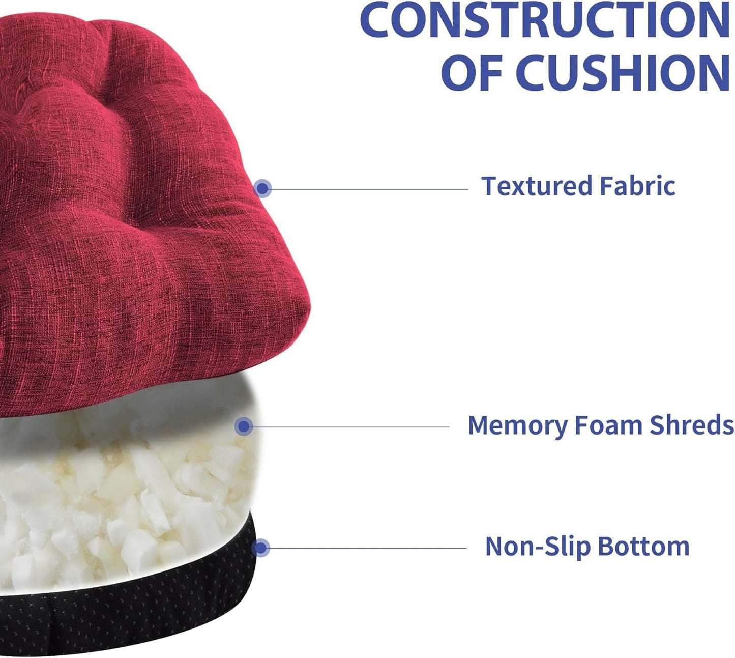 Red Tufted Memory Foam Chair Cushions 4 Pack Non Slip Ties