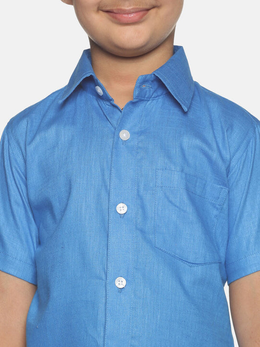 Sethukrishna Boys Blue & White Shirt with Dhoti