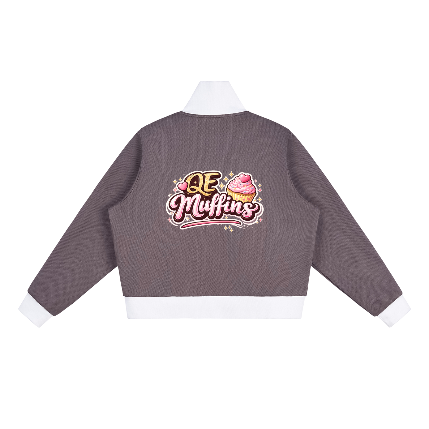 QE Muffins Contrast Side Stripe Fleece Cropped Track Jacket
