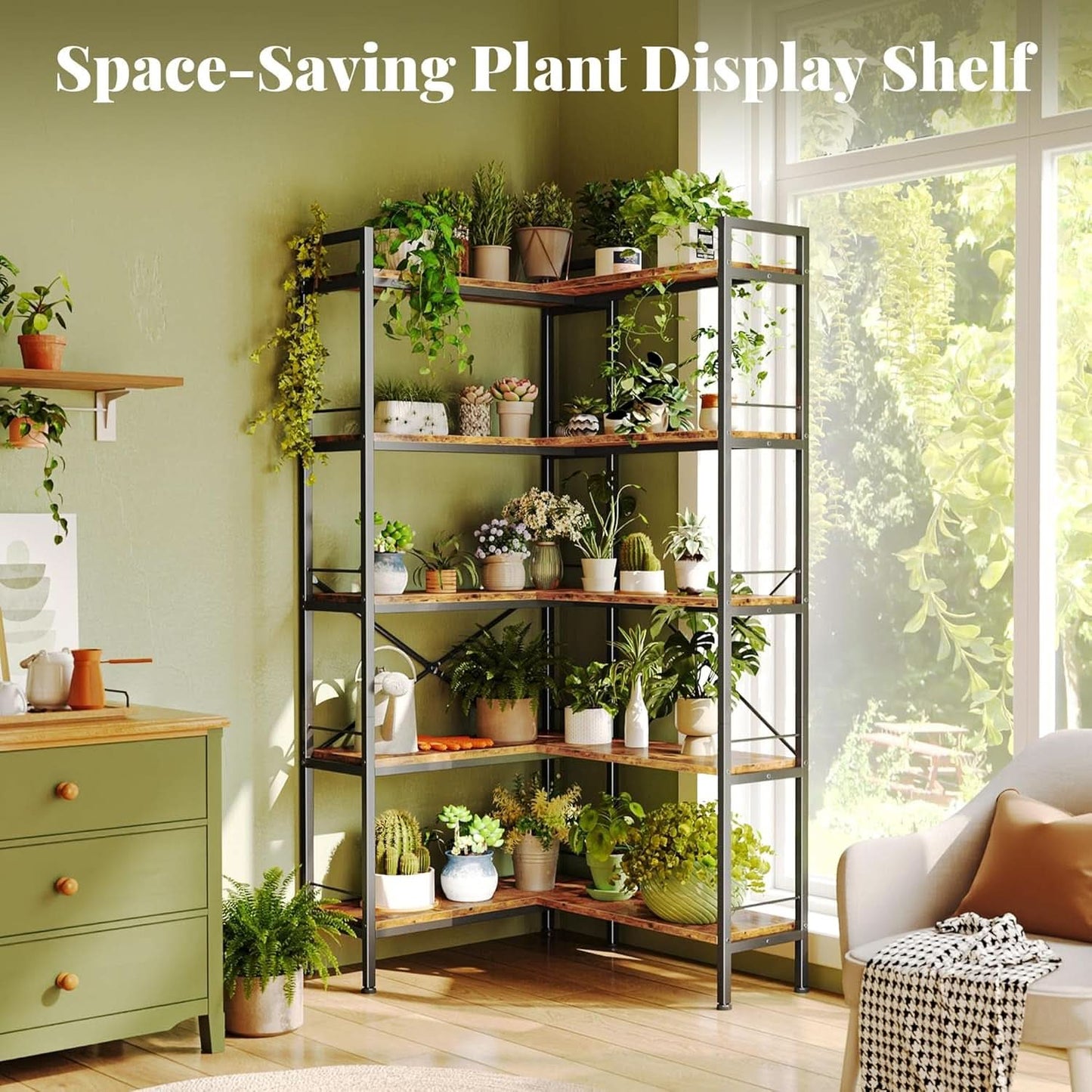 L Shaped Corner Bookshelf 49 Inch Rustic Brown Wood Metal Frame
