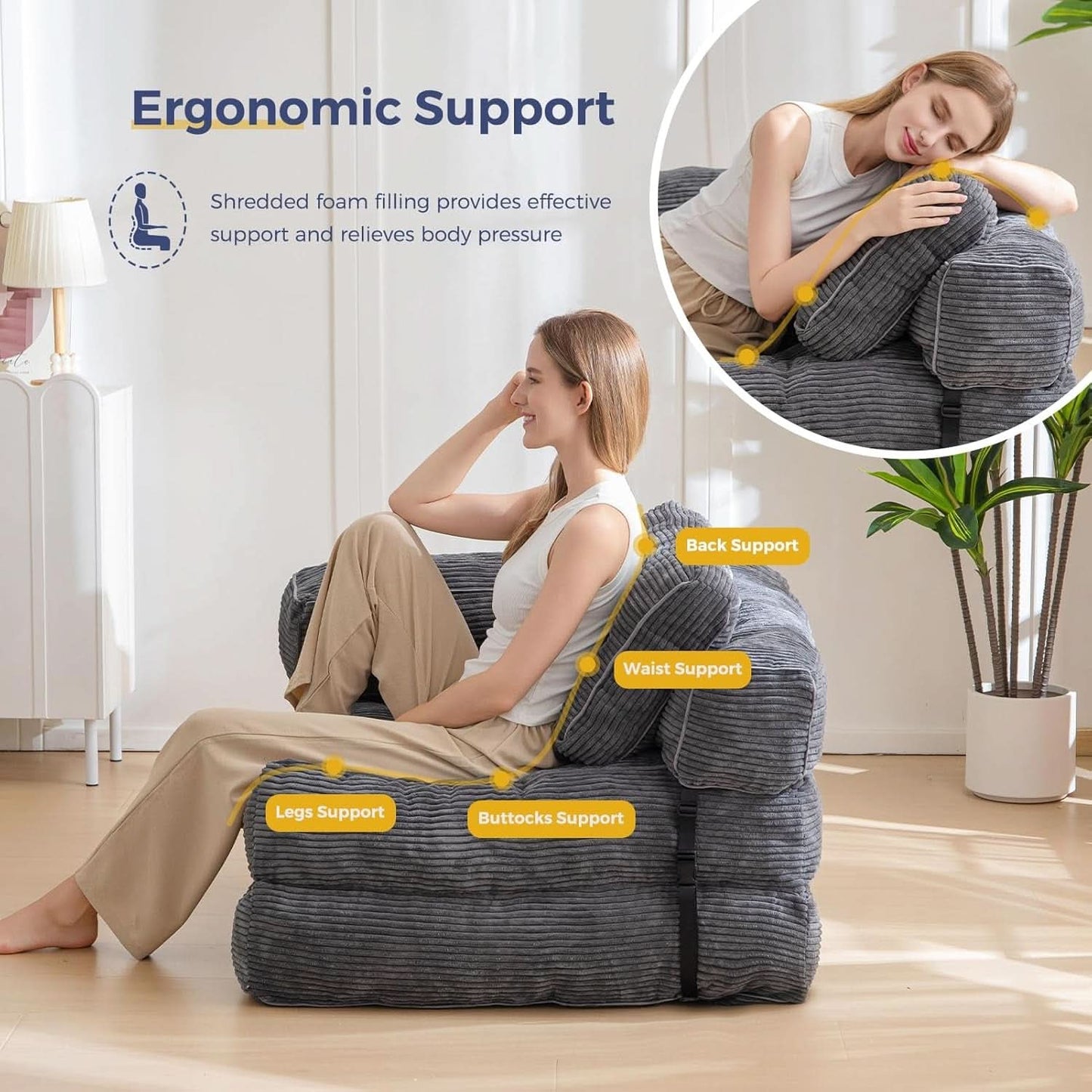 L Shaped Folding Sofa Bed Grey Convertible Sleeper Sofa