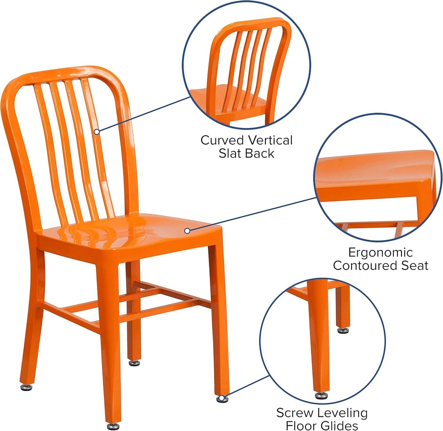 Orange Metal Indoor Outdoor Chair 2 Pack Commercial Grade