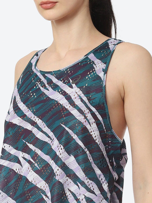 ASICS Ventilate Actibreeze Aop Women White Green Printed T-shirt