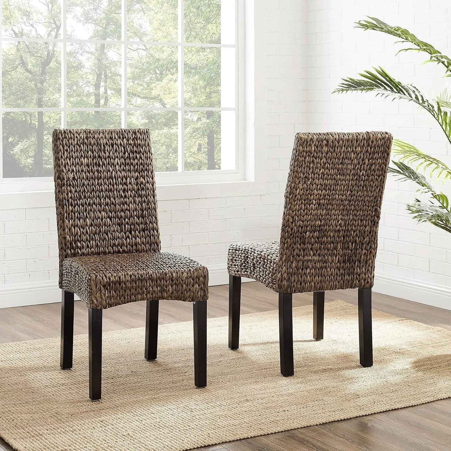 Edgewater Handwoven Rattan Dining Chairs Set Of 2 Seagrass