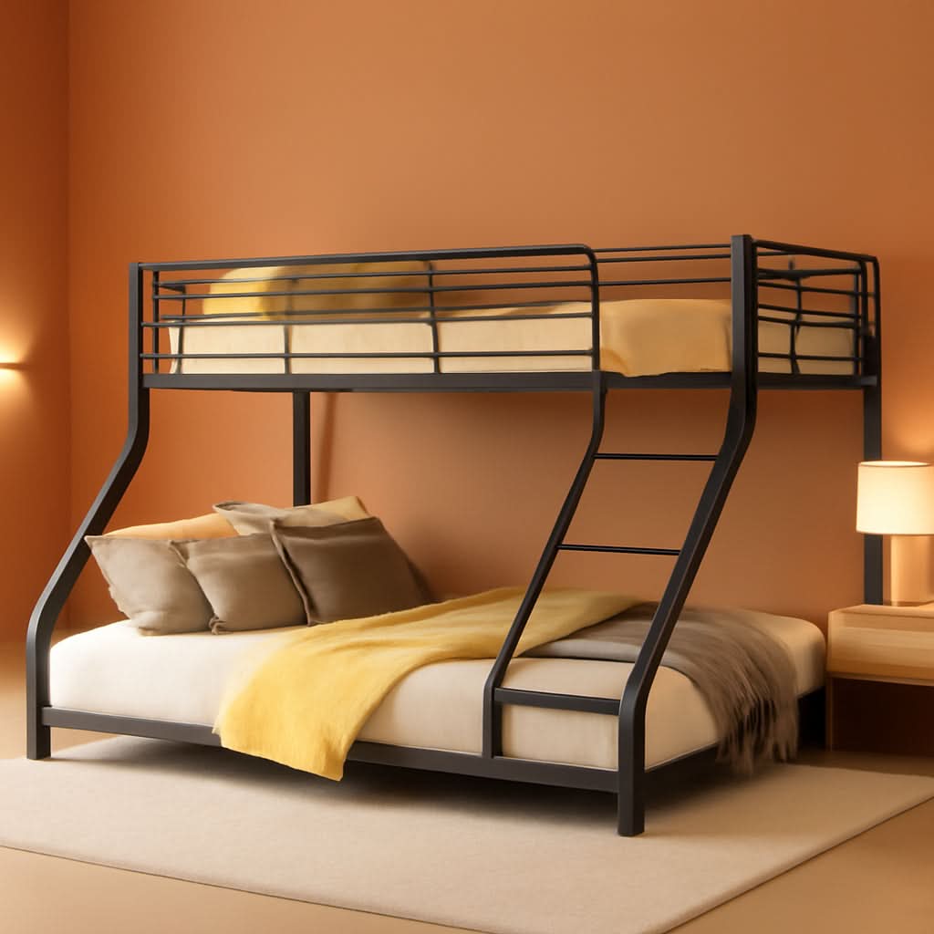 Heavy Duty Twin Over Queen Metal Bunk Bed In Black