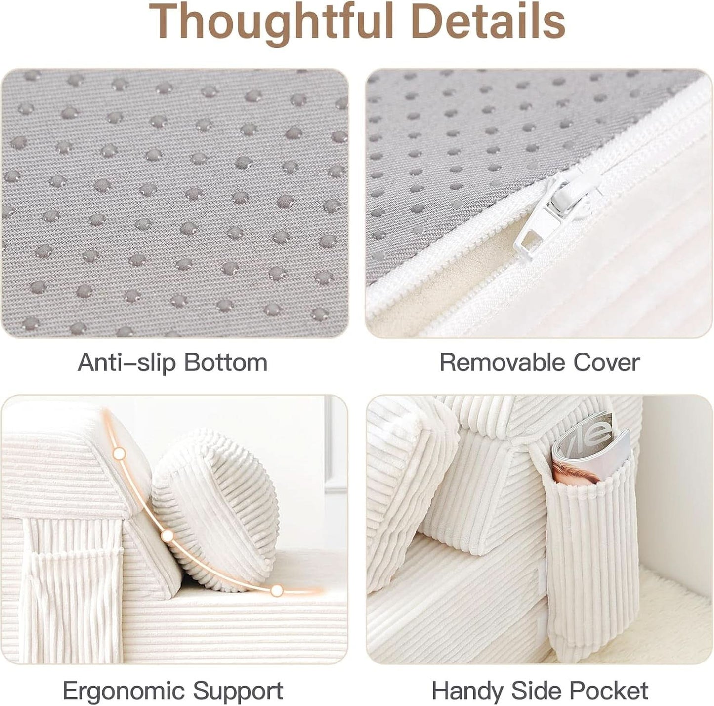 Beige Upholstered Folding Sofa Bed Convertible Floor