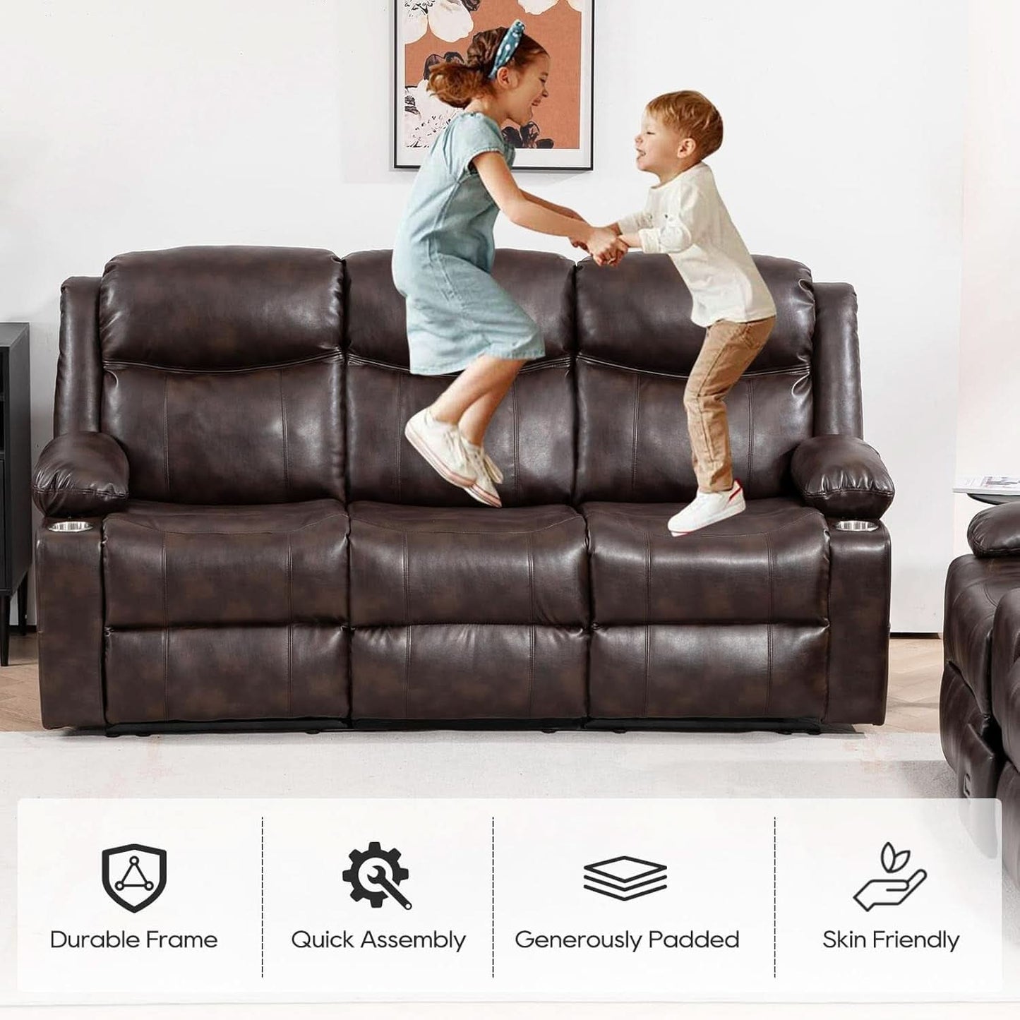 Brown Recliner Sofa Set With Massage And Heat 2 Piece