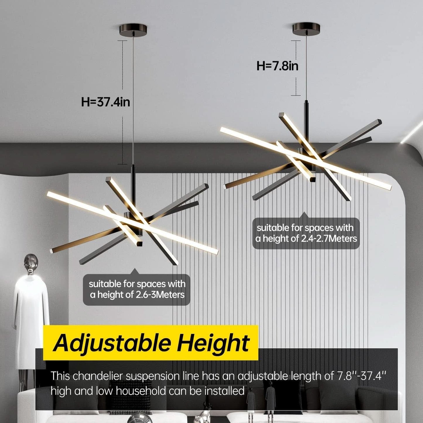 Black 31.5 Inch Modern Sputnik LED Chandelier Lighting