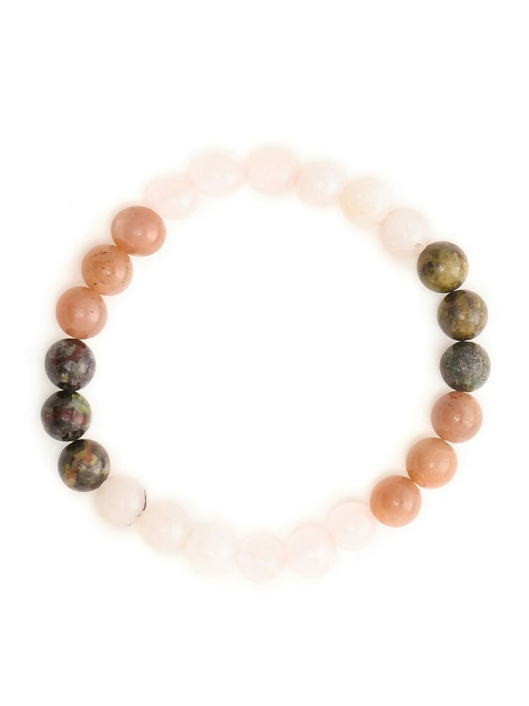Red Carnelian, Amathyst Pyrite Metal Multicoloured Brown, Black and White Beads bracelet - Ruby Raang