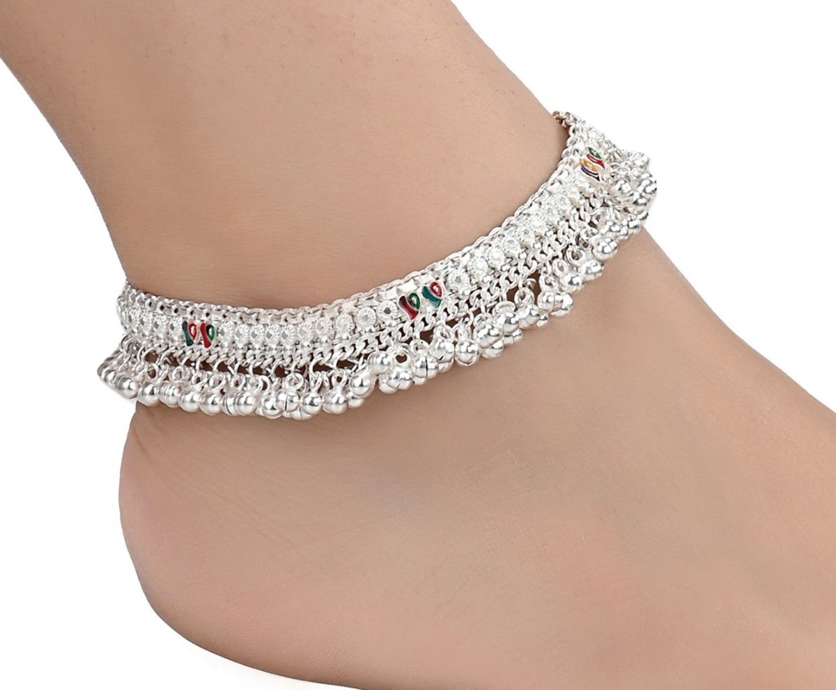 AanyaCentric Silver Plated White Metal Payal Indian Traditional Ethnic Fashion Imitation Jewellery Foot Chain