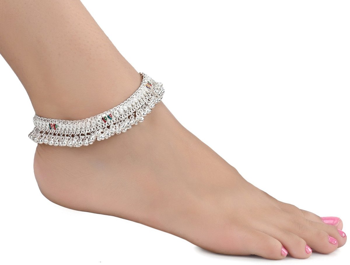 AanyaCentric Silver Plated White Metal Payal Indian Traditional Ethnic Fashion Imitation Jewellery Foot Chain