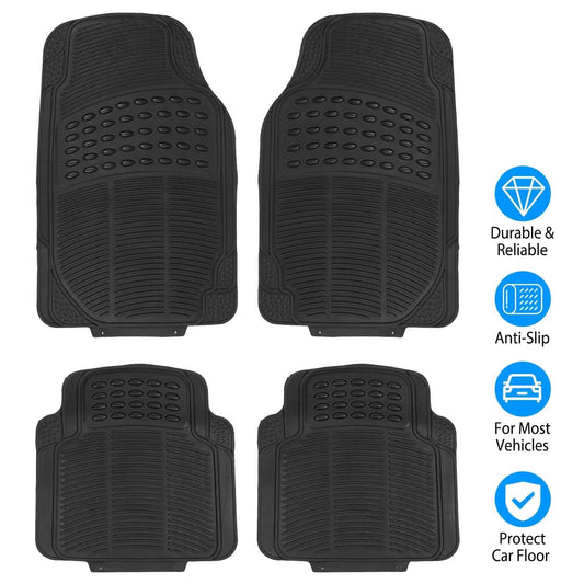 4-Pieces: Heavy Duty PVC Rubber Automotive Floor Mats with Trimmable Design