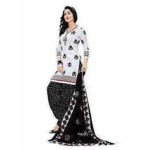 Women's Cotton Unstitched White Salwar Suit Material