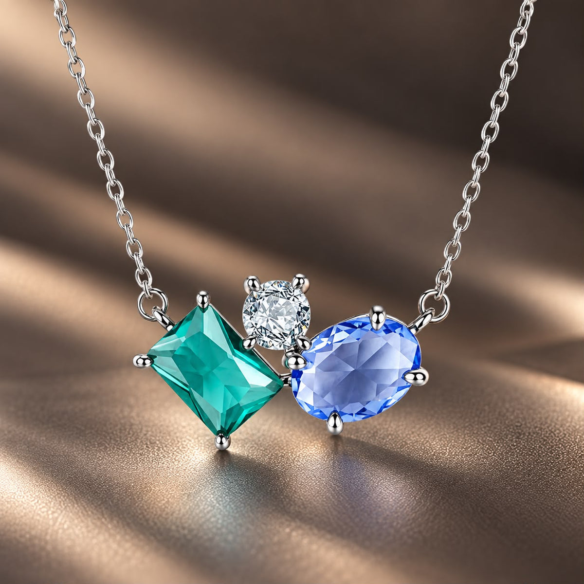 925 Sterling Silver White Gold Plated Transparent Glass CZ 40+5cm Pendant Necklace for Women