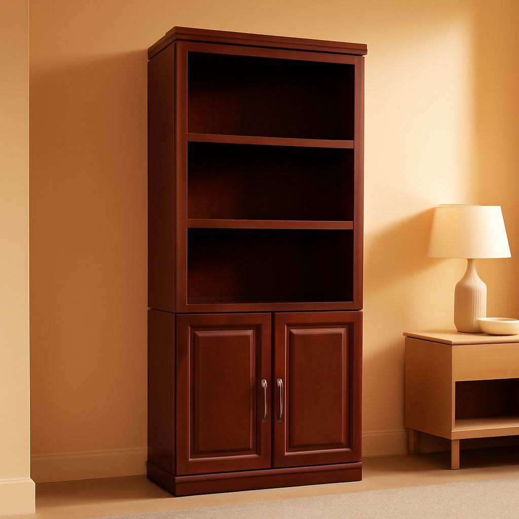 Heritage Hill Library With Doors Bookcase, Classic Cherry Finish, 71 Inch Tall