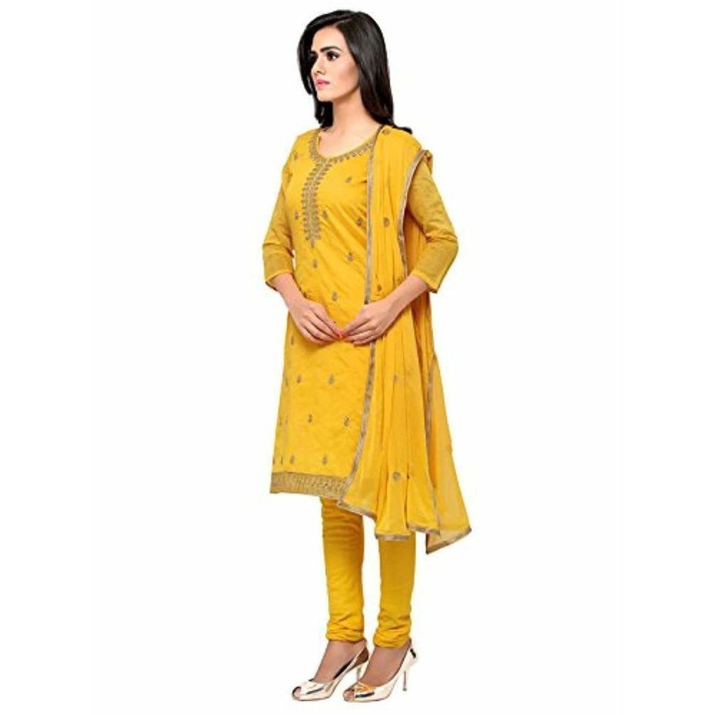 Yellow Chanderi Cotton Dress Material