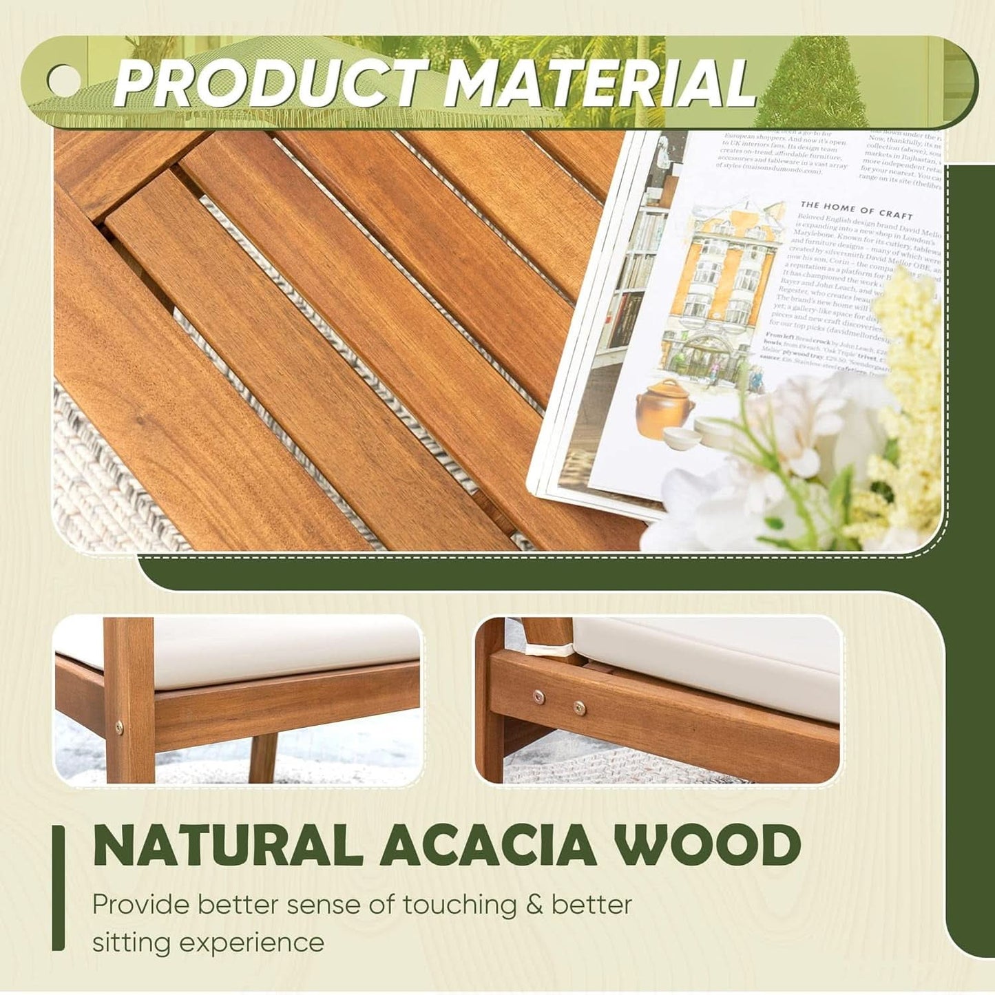 Acacia Wood 4 Piece Patio Conversation Set With Cushions