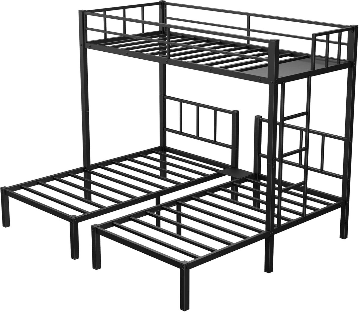 Triple Bunk Bed For Three Kids Built In Desk Black