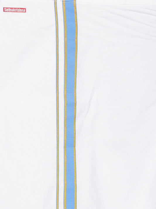 Sethukrishna White Pure Cotton Solid Shirt and Veshti Set