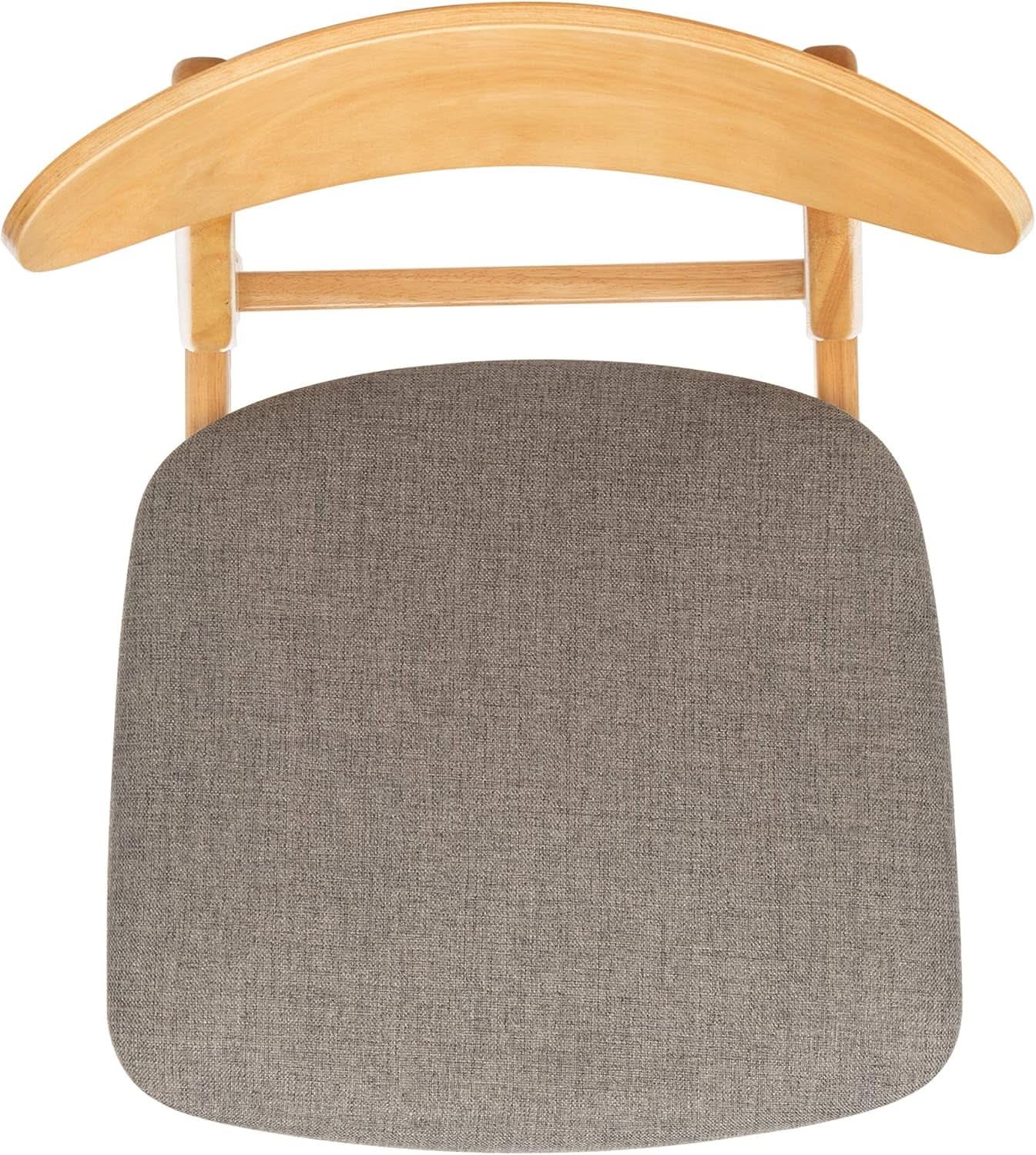 Dining Chair Set Of 2 With Grey Cushions And Natural Wood