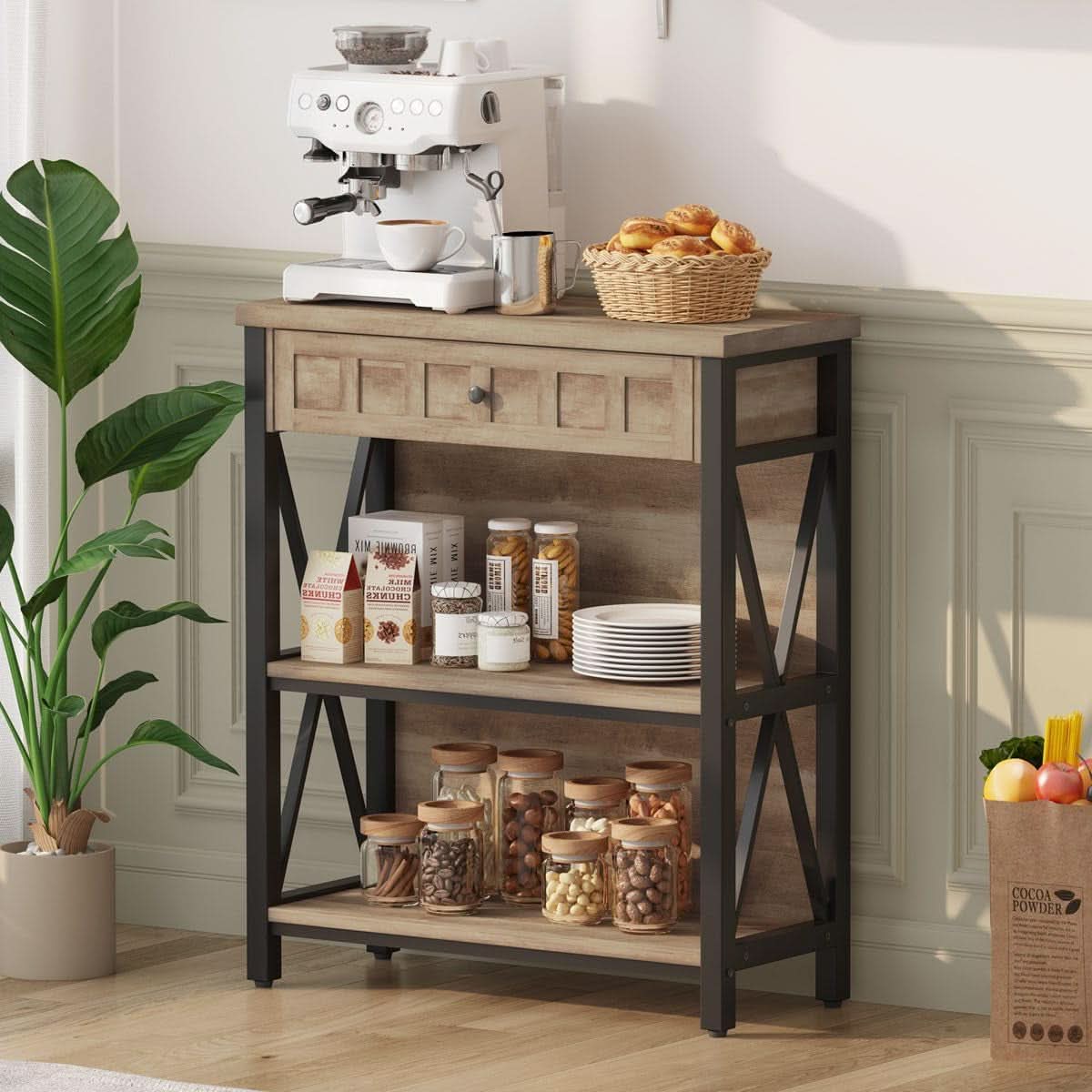 Rustic Oak 3 Tier Bookshelf With Drawer Industrial Wood And Metal Bookcase