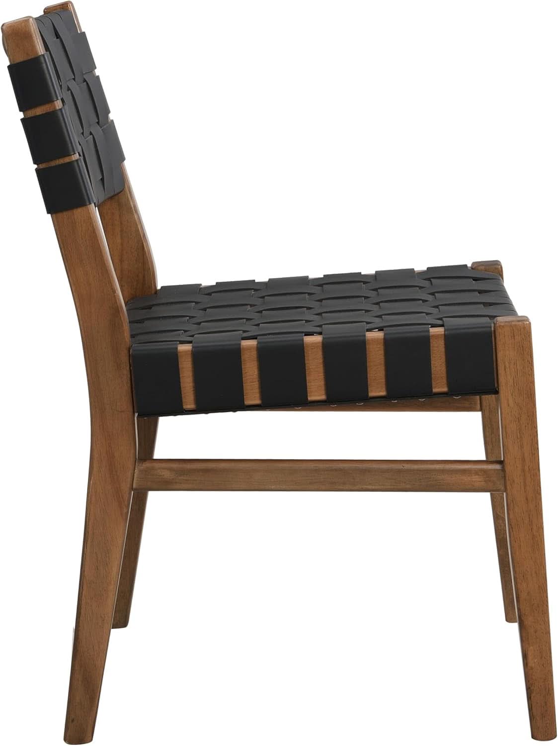 Set Of 2 Armless Dining Chairs With Rope Weave PU Leather Walnut Black