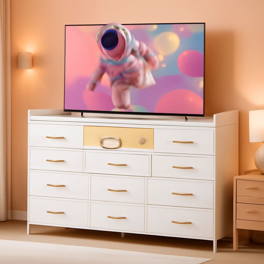 Bedroom Dresser With 11 Drawers And 60 Inch TV Stand White