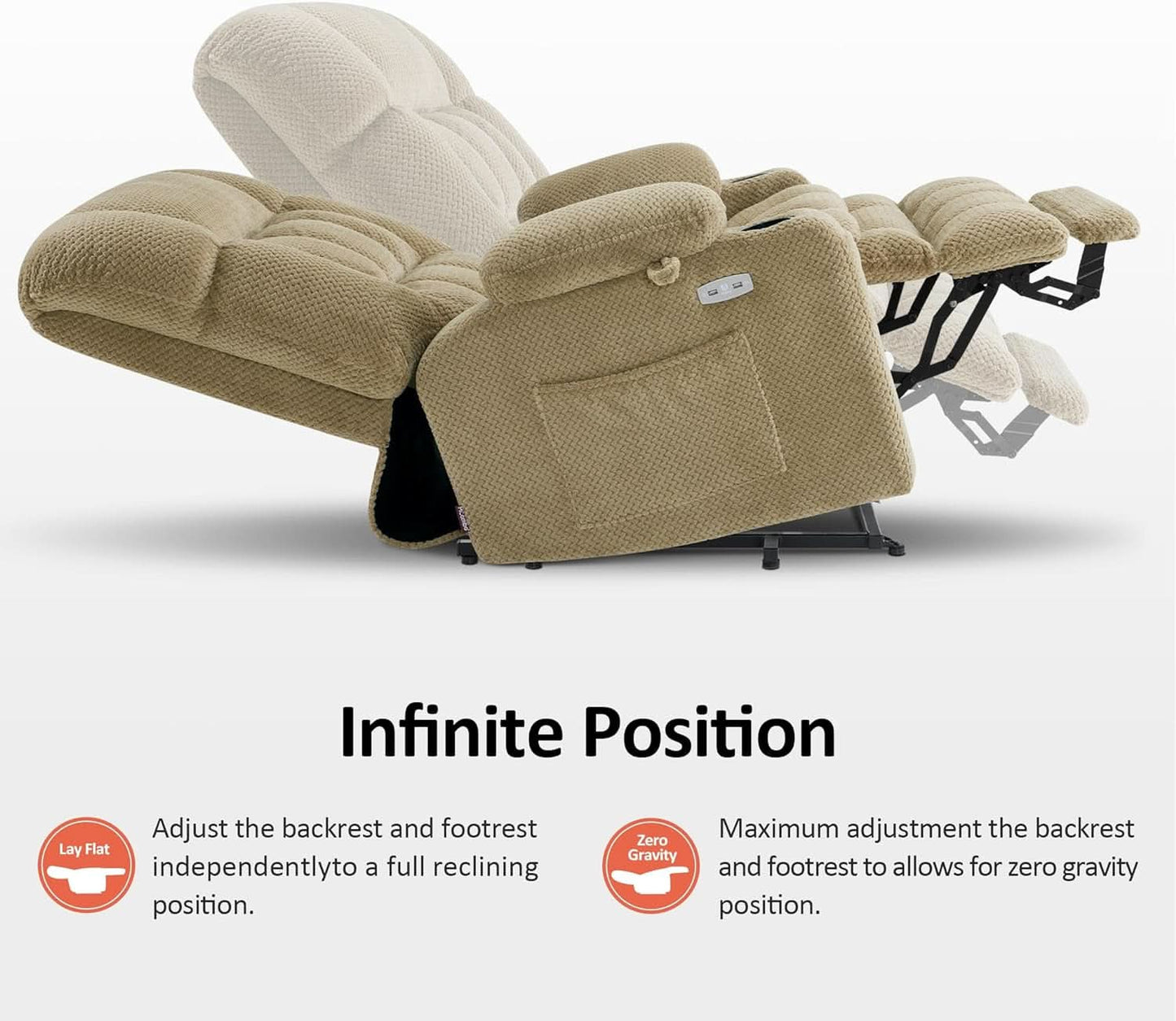 Large Dual Motor Power Lift Recliner Chair Massage Beige