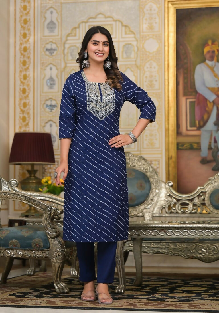Partywear Designer Blue cotton Stitched Suit With Dupatta - Tanisha