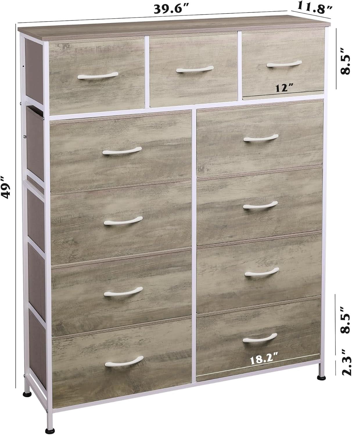 Tall Fabric Dresser Storage Tower 11 Drawer Greige Bedroom
